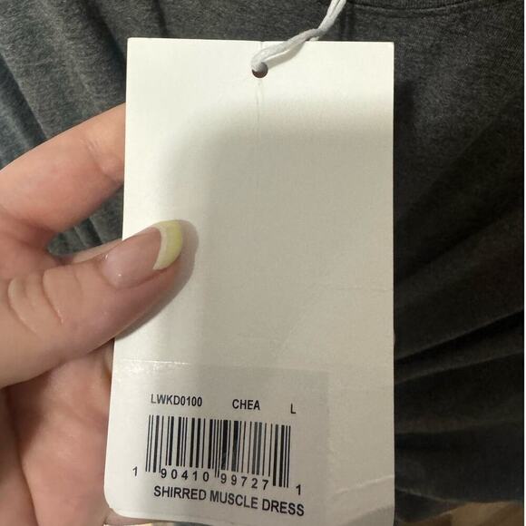 Frame NWT Shirred Muscle Dress Wrap Pull On Curve Hugging Mini Gray Size Large - Picture 9 of 11